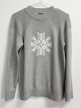 Talbots Snowflake Sweater Womens Small Gray Knit Cotton Blend Long Sleeve
